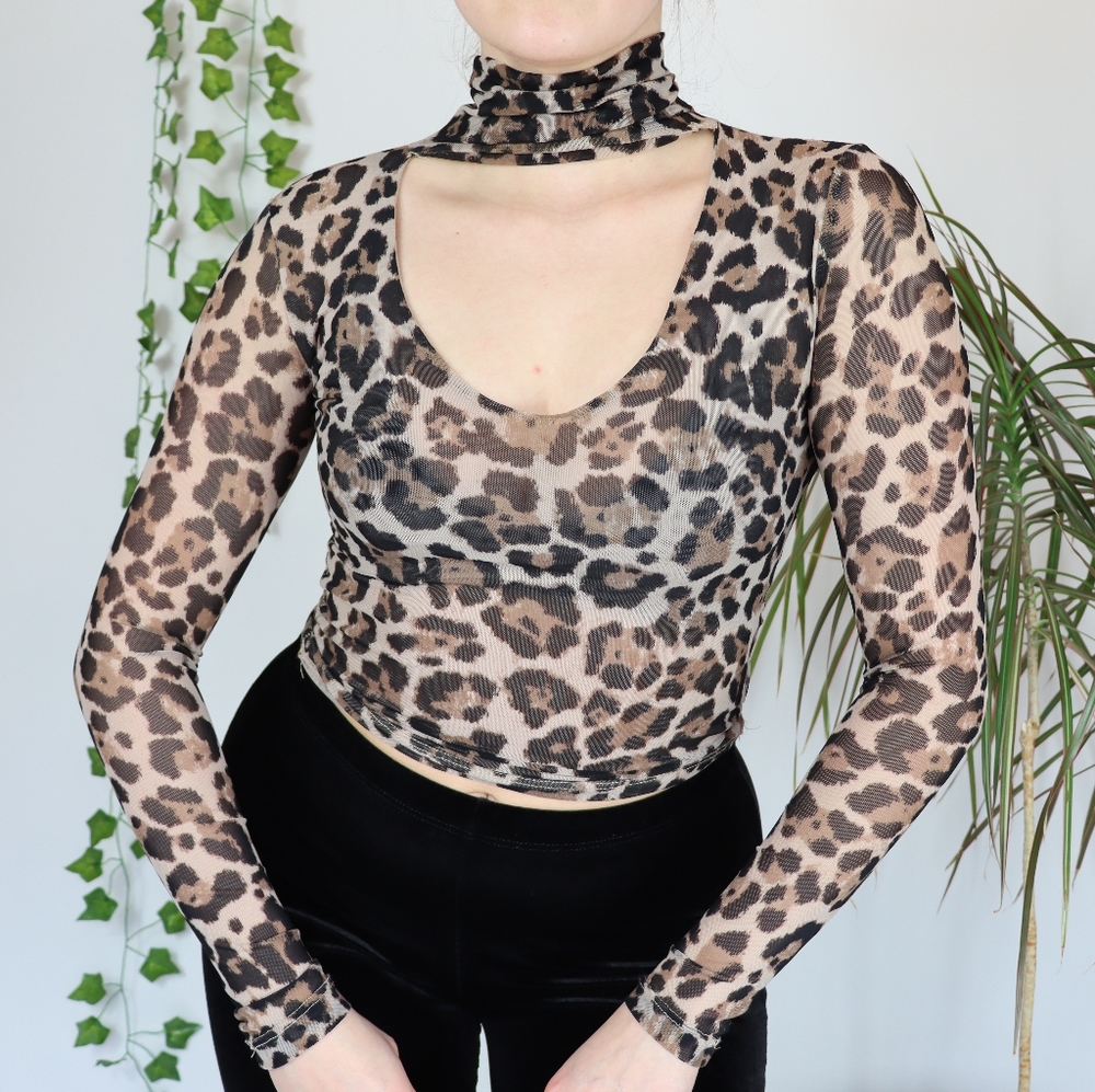 Micro Mesh Animal Print Top